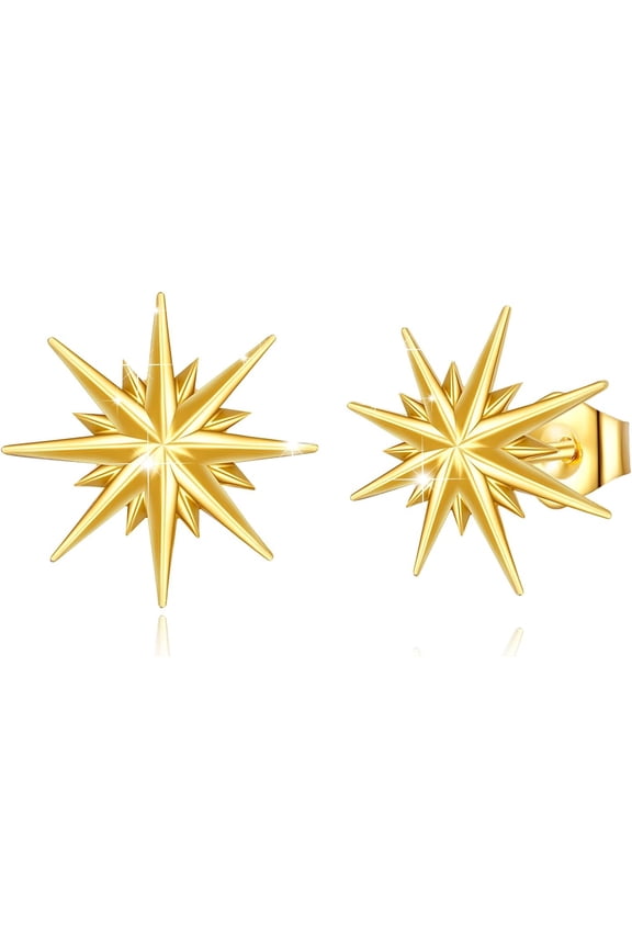 14K Gold Star Earrings Yellow Gold Satellite Earrings Cute Classical Gold Post Hexagram Earrings Studs Jewelry Christmas Gifts for Women