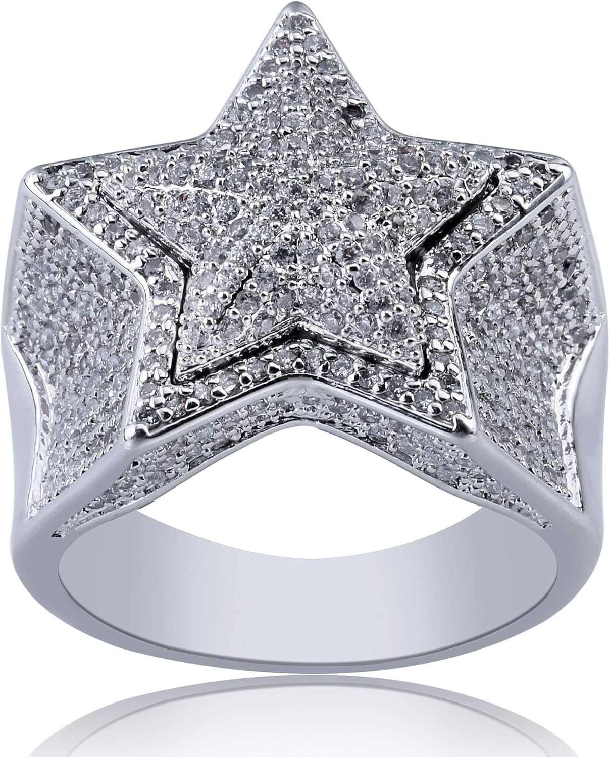 14K Gold Plated Star Ring Iced Out CZ Simulated 3D Star Punky Rappers 5 ...