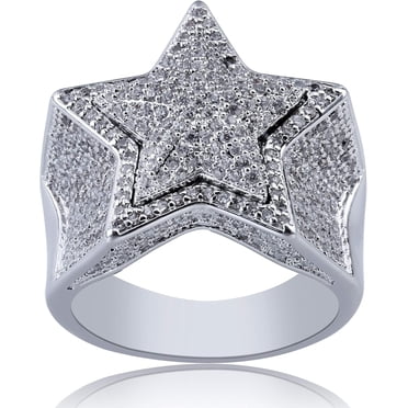 Italiano Silver Men's Hip Hop Star Pinky Ring – Solid 925 Silver / 14k Gold Plated – CZ Iced