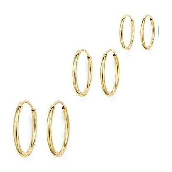 14K Gold over Sterling Silver Hoop Earrings Set of 3 Sizes (6 pieces)