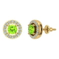 thumbnail image 1 of 14K Gold Studs Peridot Diamond Halo Birthstone Earrings August 0.70 CT TW Screw Back Posts, 1 of 4