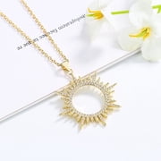 14K Gold Plated over Sterling Silver Sunburst Pendant Necklace with Simulated Diamonds
