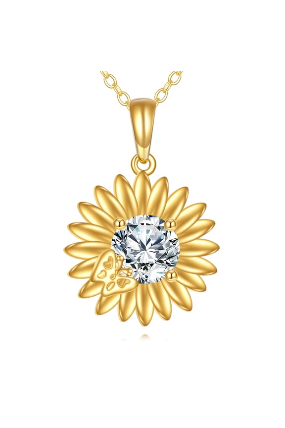 14K Gold Sunflower Necklace for Women Gold Butterfly Pendant Flower Jewelry Gifts for Mom Wife
