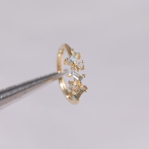 14K Gold Swiss Blue Topaz with Moissanite Clicker, Natural Gemstone Rook Cartilage Helix Hoop, Seamless Earlobe Huggie Ring Piercing Women Pinkcityshopstore