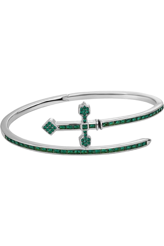 14K Gold Sword and Cross Design Bracelet, Mossanite Bangle, A Striking Symbol of Faith and Strength,Best Day Gift