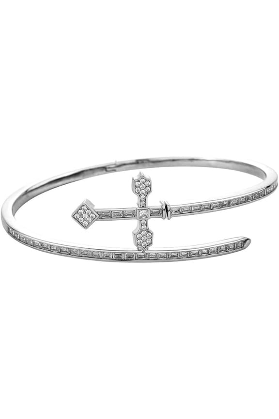 14K Gold Sword and Cross Design Bracelet, Mossanite Bangle, A Striking Symbol of Faith and Strength,Best Day Gift