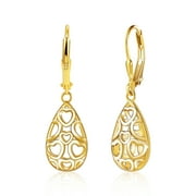 Alexcraft 14K Gold Plated Teardrop Leverback Filigree Dangle Earrings, Hypoallergenic Sterling Silver Plated earrings for Women