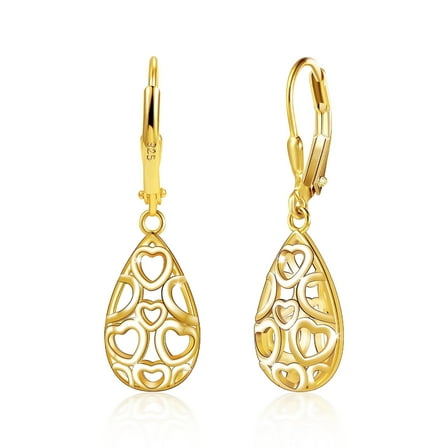 Alexcraft 14K Gold Plated Teardrop Leverback Filigree Dangle Earrings, Hypoallergenic Sterling Silver Plated earrings for Women