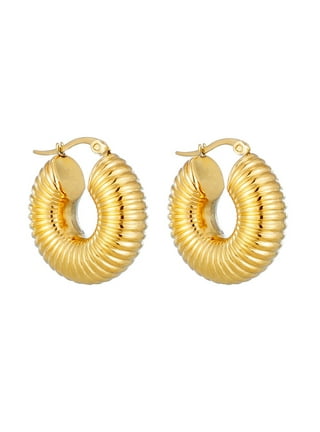 wowshow Howllow 14K Gold Plated Thick Chunky Gold Hoop Earrings Clip-on for Women 25mm-60mm