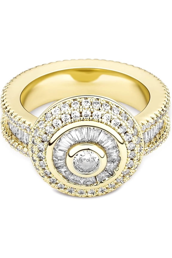 14K Gold Trapezoid Emerald Cut Mossanite Ring, Round Hip-Hop Vintage Ring, A Nod to Vintage with a Modern Twist,Dad Gifts