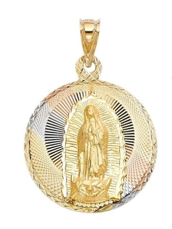 14K Gold Tri Color Virigin Mary Round Charm (0.5", 14mm, 1.2)