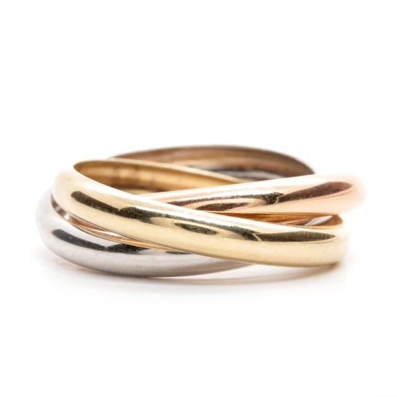 14K Gold Trinity Tri-Color Hollow Rolling Ring, Size 6