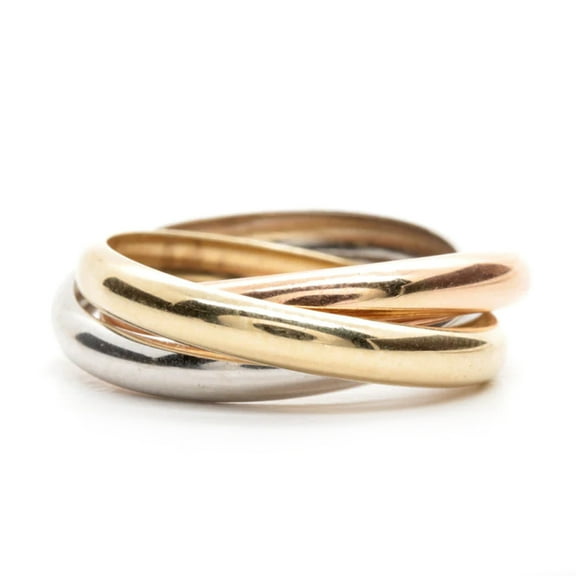 14K Gold Trinity Tri-Color Hollow Rolling Ring, Size 8