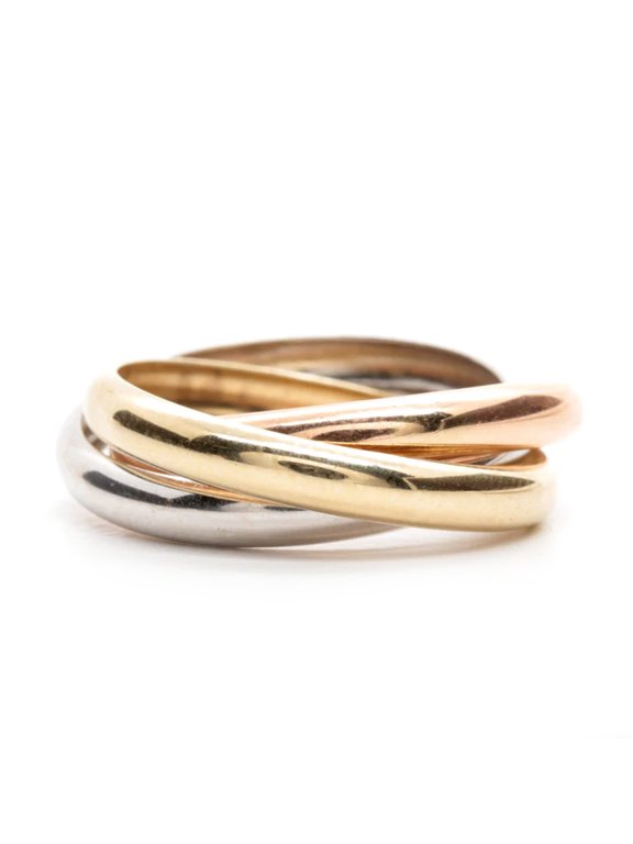 14K Gold Trinity Tri-Color Hollow Rolling Ring, Size 8