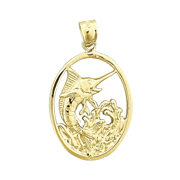 14K Gold Tropical Marlin Fish Oval Medallion
