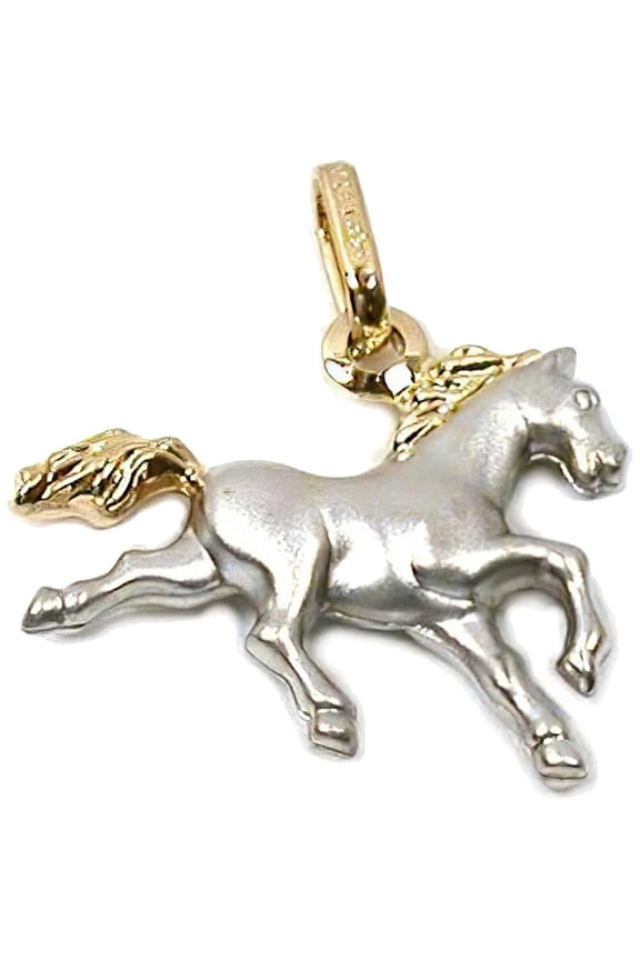 14K Gold Two Tone Horse Charm with 18" Gold Cable Chain & Gift Box
