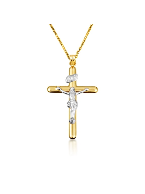 14K Gold Two Tone Sacred INRI Jesus Christ Cross Crucifix Pendant Necklace (Pendant with 20" chain)