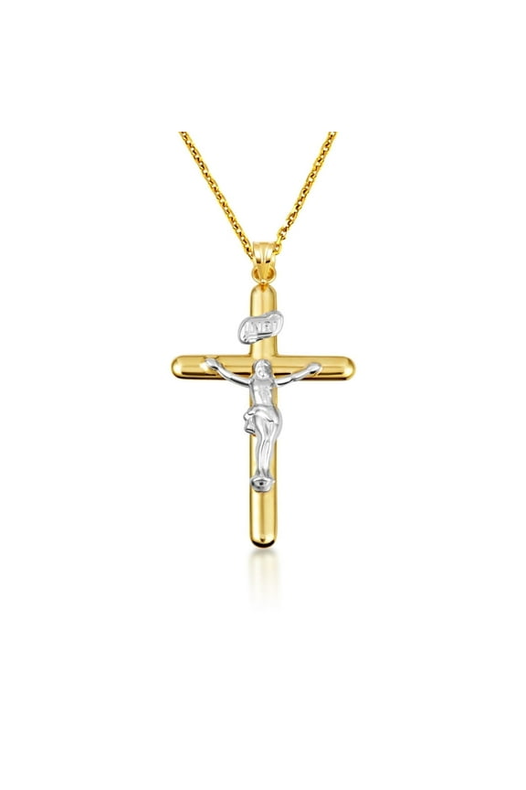 14K Gold Two Tone Sacred INRI Jesus Christ Cross Crucifix Pendant Necklace (Pendant with 22" chain)
