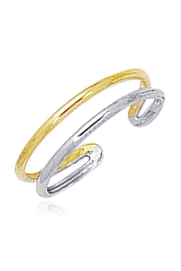 14K Gold Two-Tone Yellow White Open Bar Toe Ring