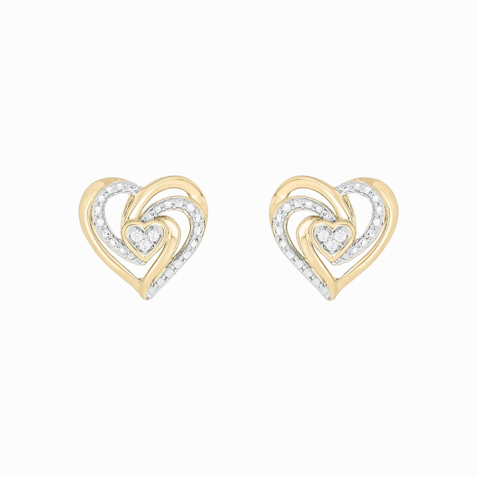 14KT Gold Vermeil on 925 Sterling Silver Diamond Twist Heart Stud Earrings for Women, 1/20 Ct