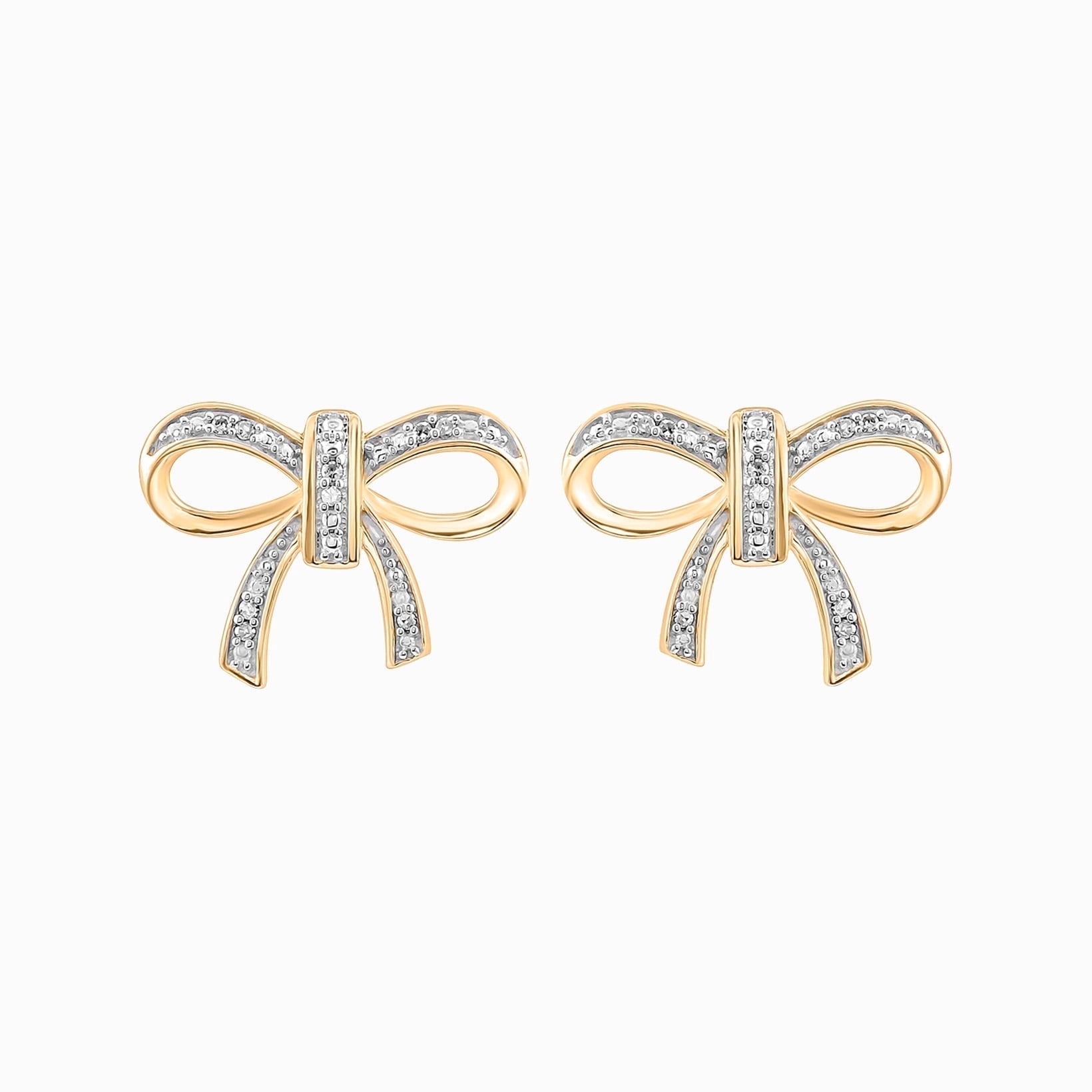 Cali Trove 1/20 Ct Diamond Bow Stud Earring for Women 14K Yellow Gold Vermeil on Sterling Silver