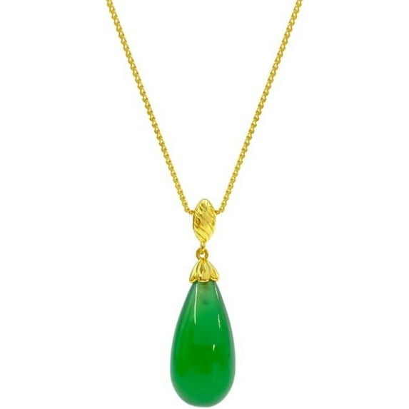 14K Gold Vintage Jade Necklace, Natural Agate Waterdrop Pendant, Classic Jewelry Gift for Women