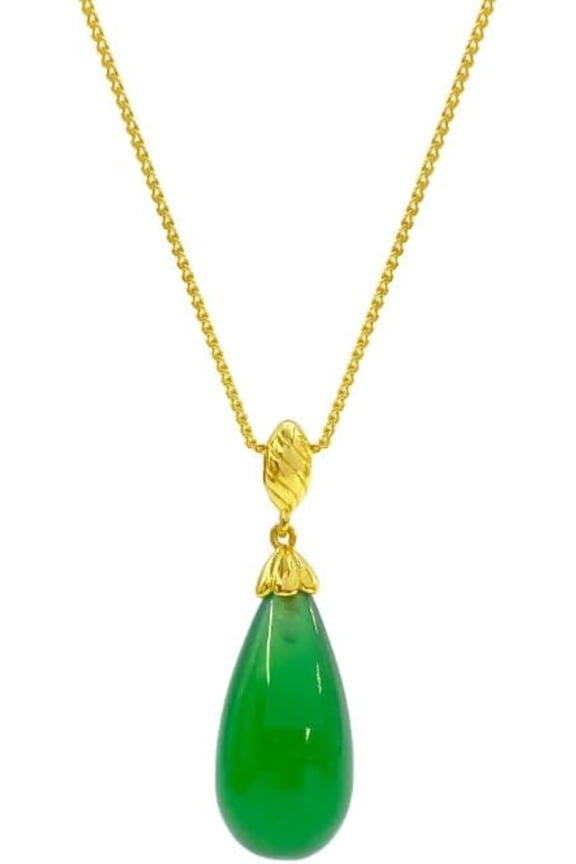 14K Gold Vintage Jade Necklace, Natural Agate Waterdrop Pendant, Classic Jewelry Gift for Women
