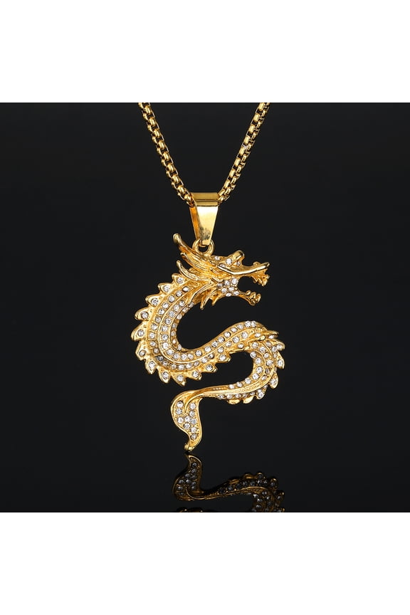 14K Gold Filled Vintage Punk Dragon Shaped Pendant Necklace, Gothic Animal Clavicle Chain, Retro Aesthetic Fashion Jewelry for Women & Men