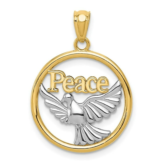 14K Gold W/Rhodium Polished Peace Dove Pendant