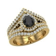 thumbnail image 1 of 14K Gold Wedding Ring Set Solitaire Enhancer Look Bands Pear Black Diamond (I,I1), 1 of 5