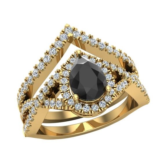 14K Gold Wedding Ring Set for Women Pear Cut Black Diamond Big Rings (I,I1)