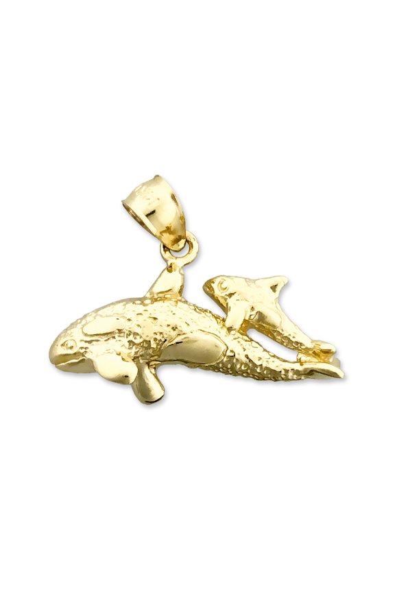 14K Gold Whale and Calf Charm