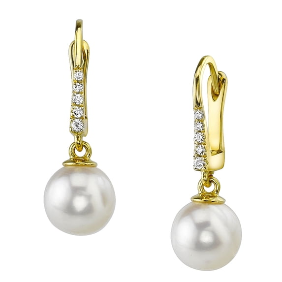 14K Gold White Akoya Cultured Pearl & Diamond Susan Earrings