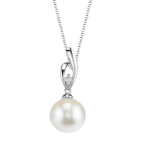 14K Gold White Akoya Cultured Pearl and Diamond Lois Pendant Necklace