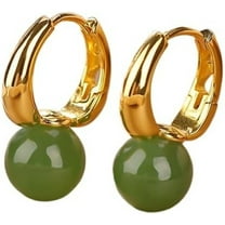 14K Gold White Jade and Green Jade Round Bead Earrings For Women, Unique Gift for Friends On Christmas
