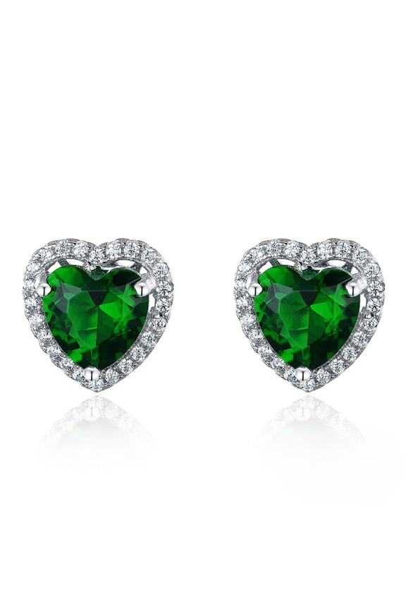 14K Gold White Moissanite with Different Gemstones Stud Earrings, Heart Green Gemstone, Romantic Gift for Wife