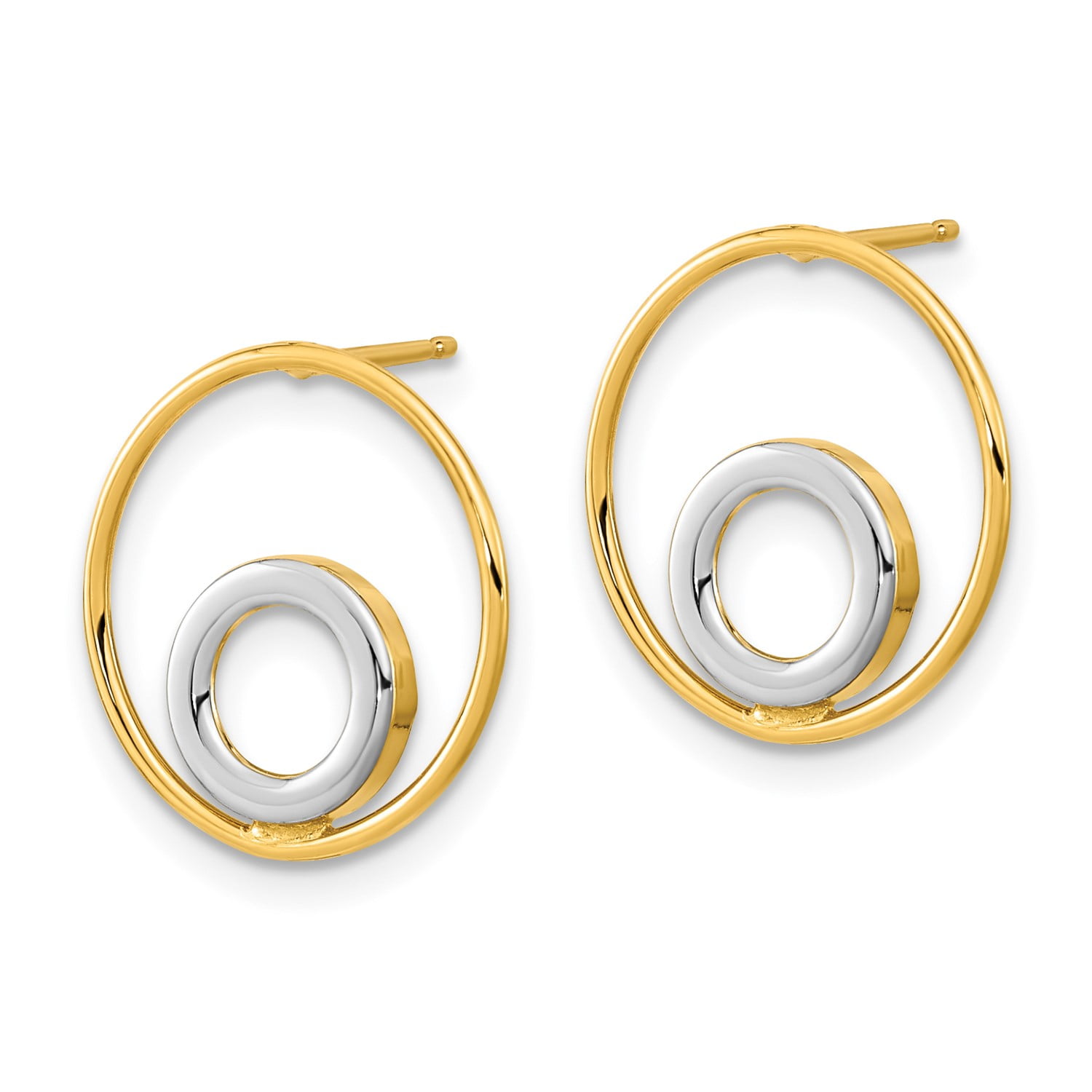 GOLD TIME 14K Gold White Rhodium Circle in Circle Post Earrings