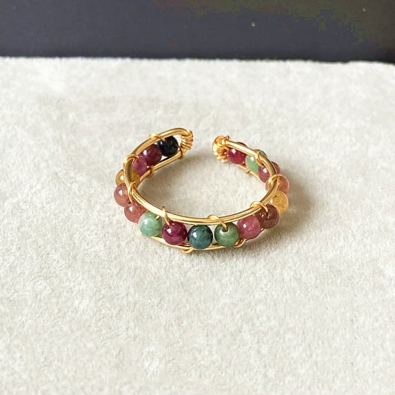 14K Gold Wire Handcrafted Natural White Pearl Tourmaline Ring Crown Design Elegant Dainty Jewelry Gift For Her