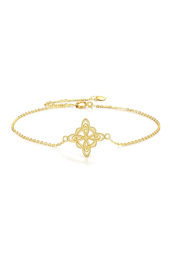 14K Gold Witches Knot Bracelet Good Luck Irish Jewelry Celtic Triquetra Trinity Knot Gifts for Women