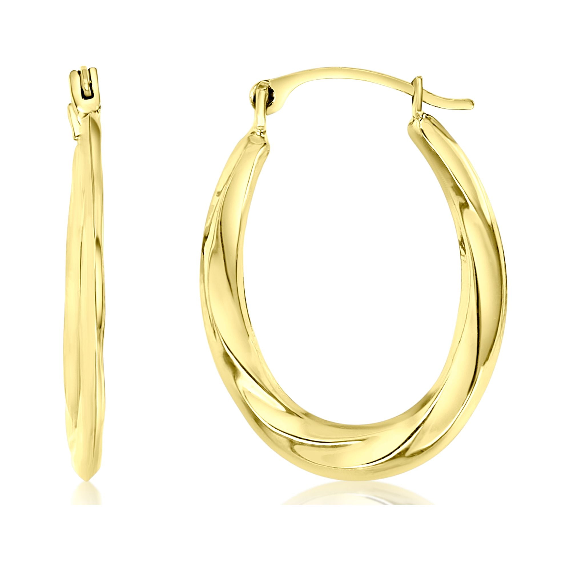 14K Gold Yellow 2x20mm Swirl Flat Oval Hoop Earrings