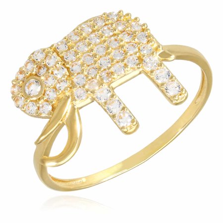 14K Gold Yellow Simulated Diamond Pave Elephant Ring