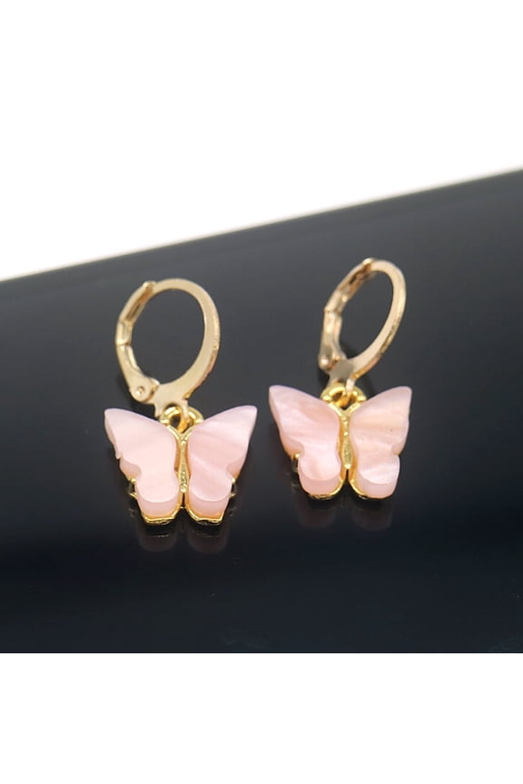 14K Gold and Lab Created Opal Butterfly Drop and Dangle Earring Gold over Stainless Steel