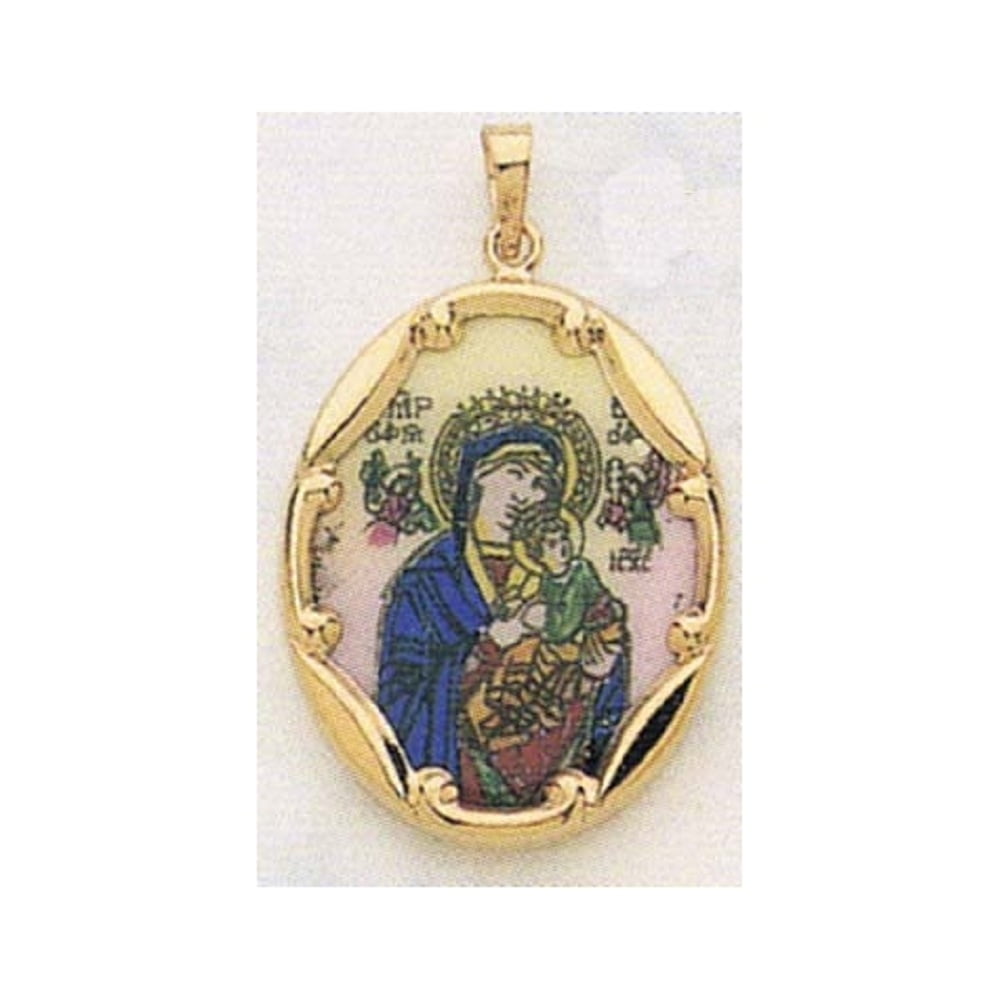 14K Gold and Porcelain Our Lady of Perpetual Help Religious Medal - 14k ...
