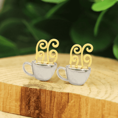 14K Gold Plated and Sterling Silver Coffee Earrings