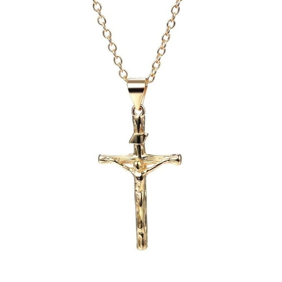 14K Gold Plated and Sterling Silver Crucifix Cross Pendant Necklace