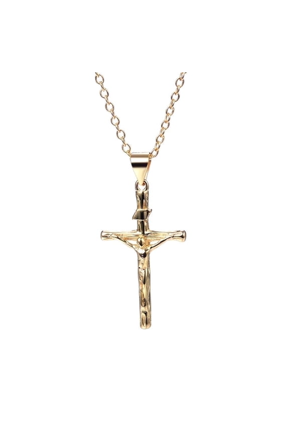 14K Gold Plated and Sterling Silver Crucifix Cross Pendant Necklace