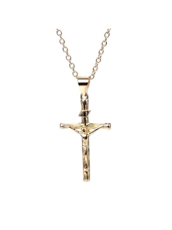 14K Gold Plated and Sterling Silver Crucifix Cross Pendant Necklace