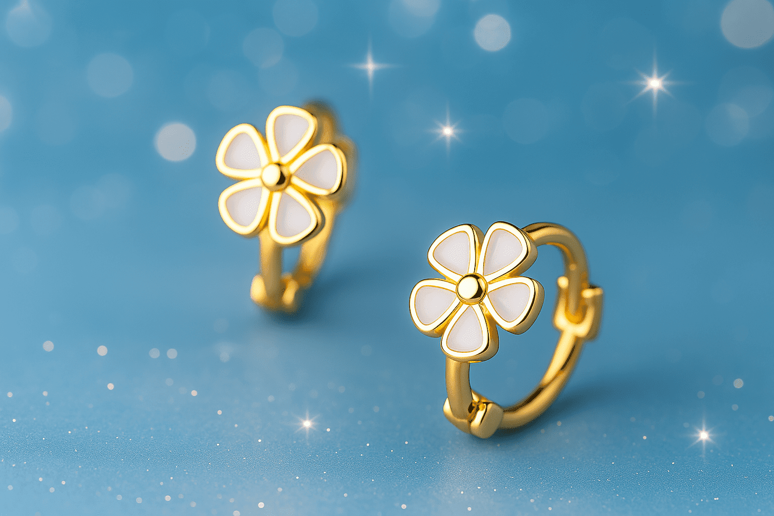 RYSKYJEWELRY Flower Huggie Gold Earrings, 925 Sterling Gold, All Ages
