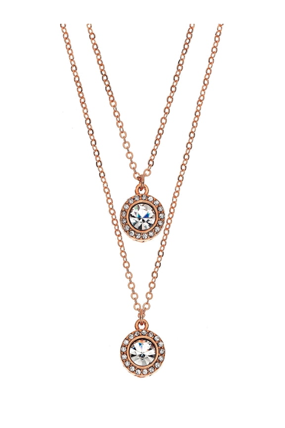 14K Gold or Rose Gold Plated Necklace With Gallery Of Crystals