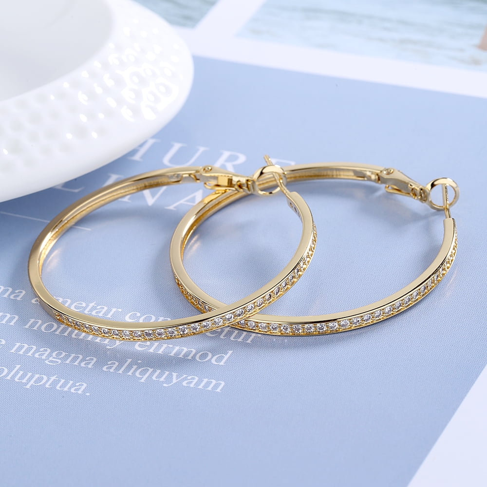 14K Gold or Sterling Silver Large Hoop Earrings with Swarovski Crystals ...